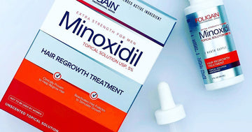 FOLIGAIN Men’s Minoxidil 5% Topical Solution box, bottle and dropper.