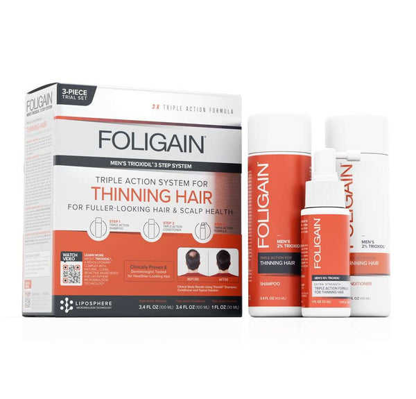 FOLIGAIN Triple Action Hair Care System For Men 3 Piece Trial Set - Foligain US